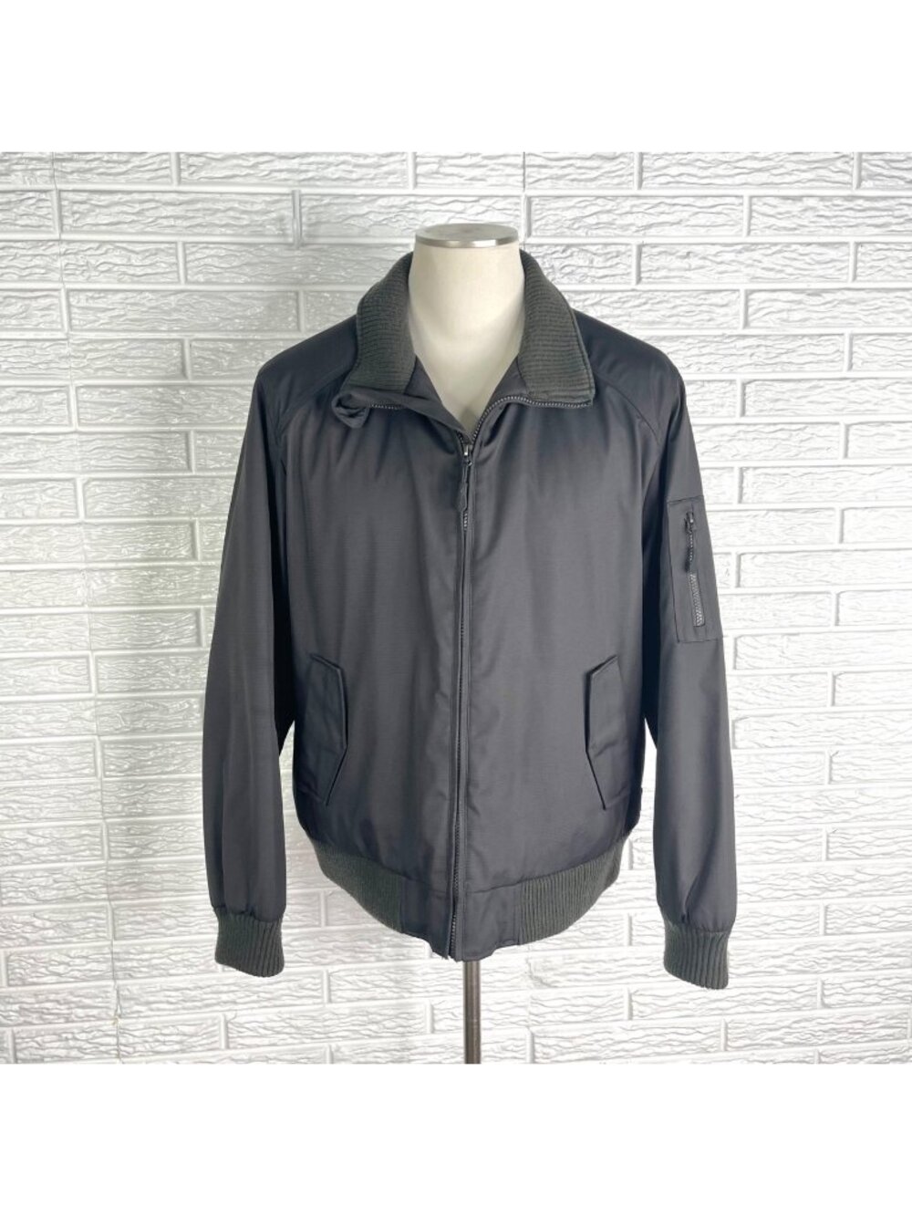 Calvin Klein Mens Ripstop Bomber Jacket Stand Collar Ribbed Knit Cuffs Hem Large